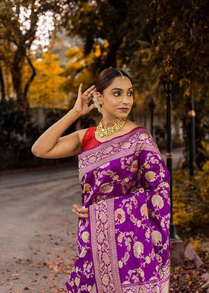 Purple Katan Silk Saree — Kadwa Jaal