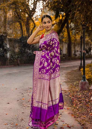 Purple Katan Silk Saree — Kadwa Jaal