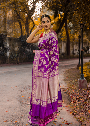Purple Katan Silk Saree — Kadwa Jaal