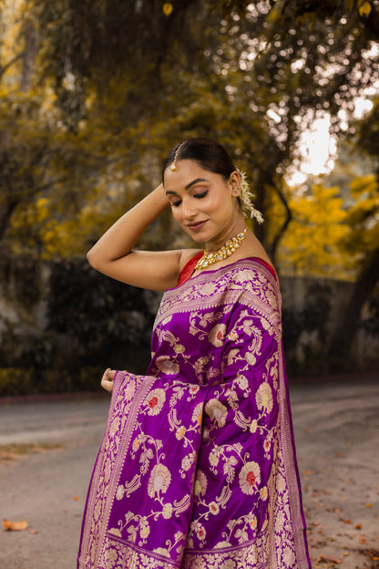 Purple Saree Katan Silk Handwoven - Panaya 