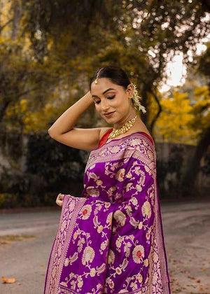 Purple Katan Silk Saree — Kadwa Jaal