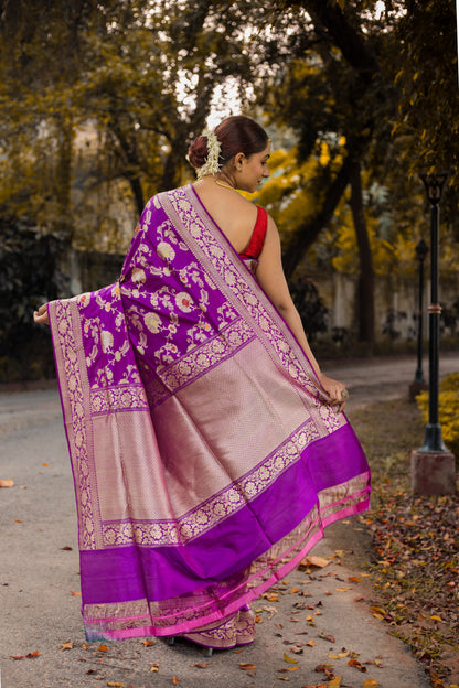 Purple Saree Katan Silk Handwoven - Panaya 