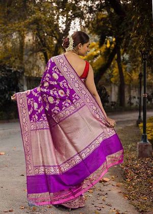 Purple Katan Silk Saree — Kadwa Jaal