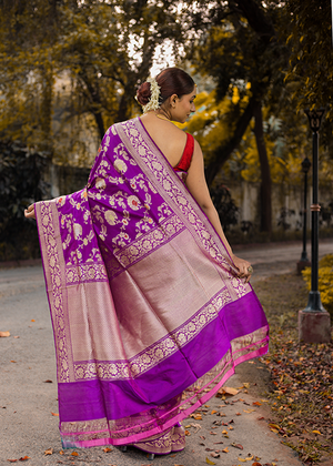 Purple Katan Silk Saree — Kadwa Jaal