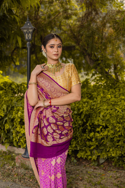 Pink Saree Georgette Silk Bandhani - Panaya 