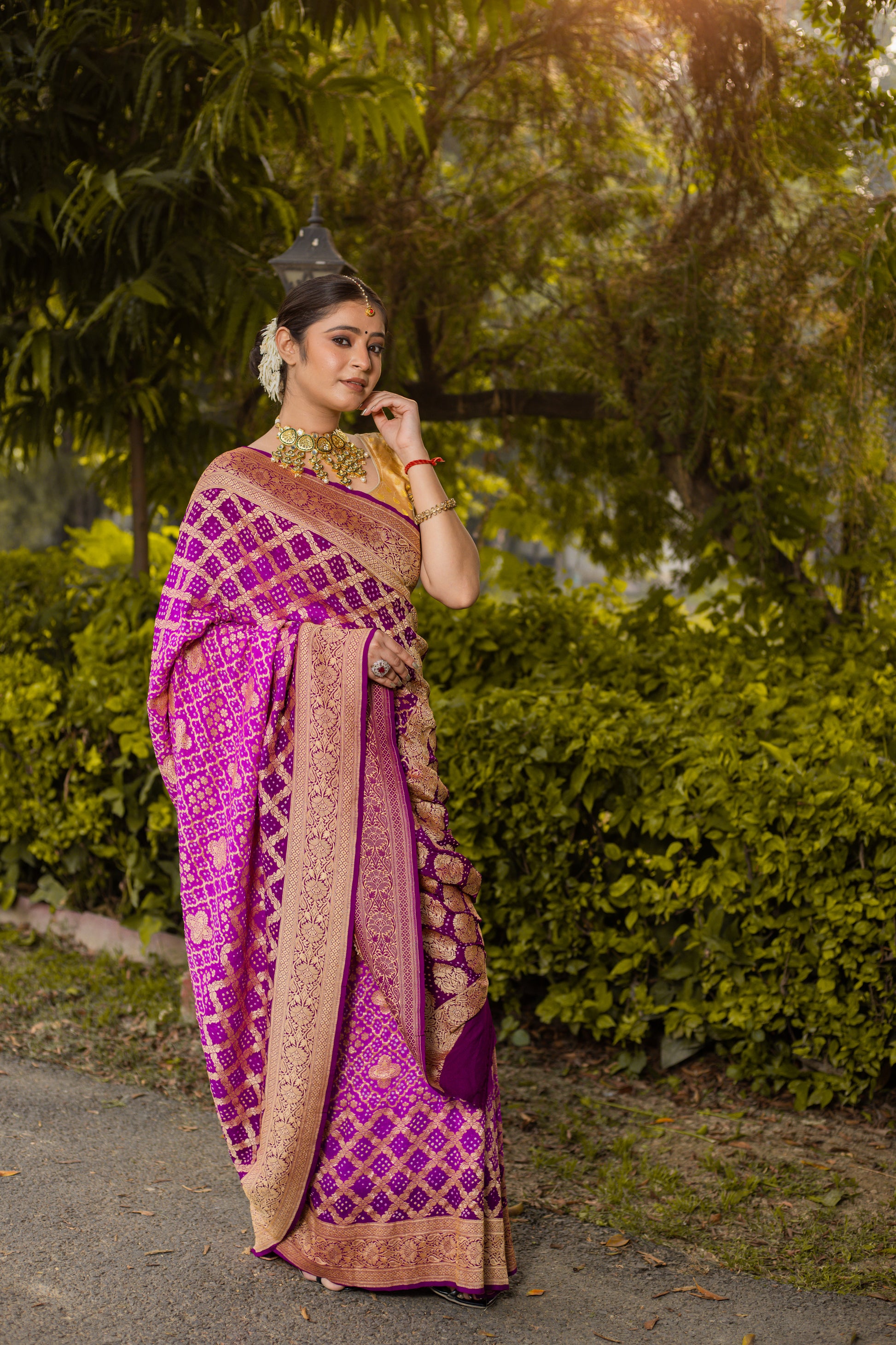 Pink Saree Georgette Silk Bandhani