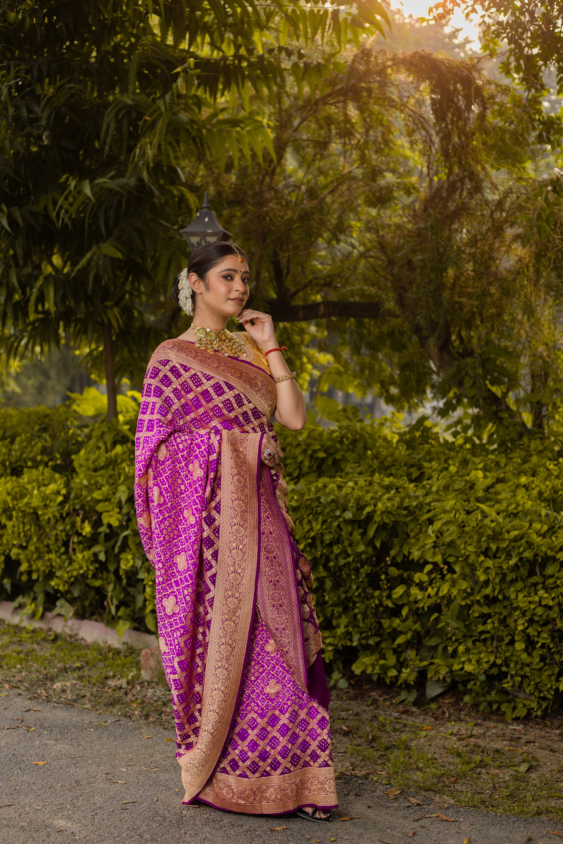 Pink Saree Georgette Silk Bandhani