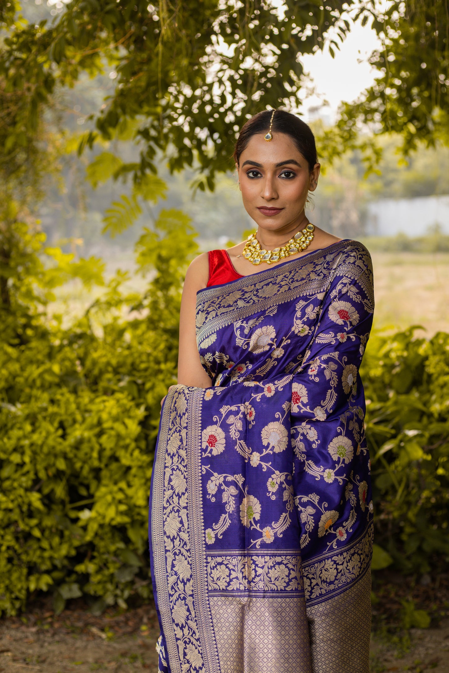 Royal Blue Saree Katan Silk Handwoven - Panaya 