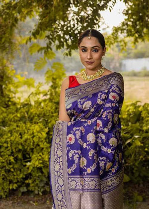 Blue Katan Silk Saree — Kadwa Meena Jaal