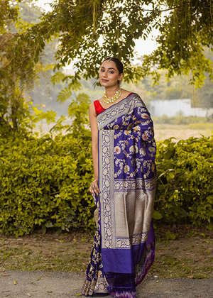 Blue Katan Silk Saree — Kadwa Meena Jaal