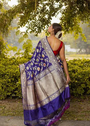 Blue Katan Silk Saree — Kadwa Meena Jaal