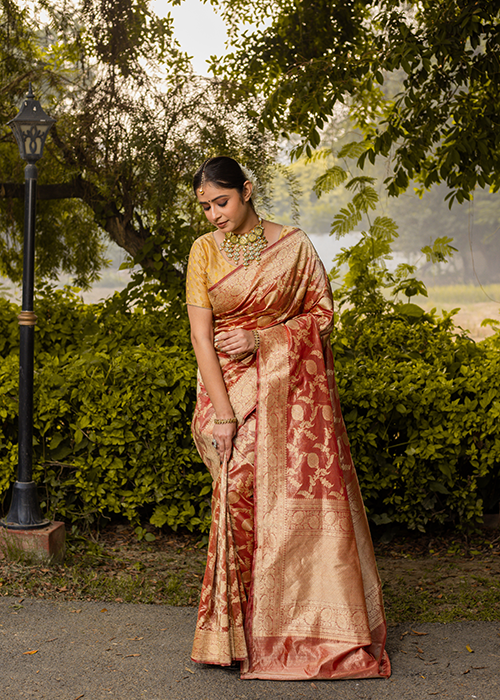 Red Tissue Silk Saree — Kadwa Jaal