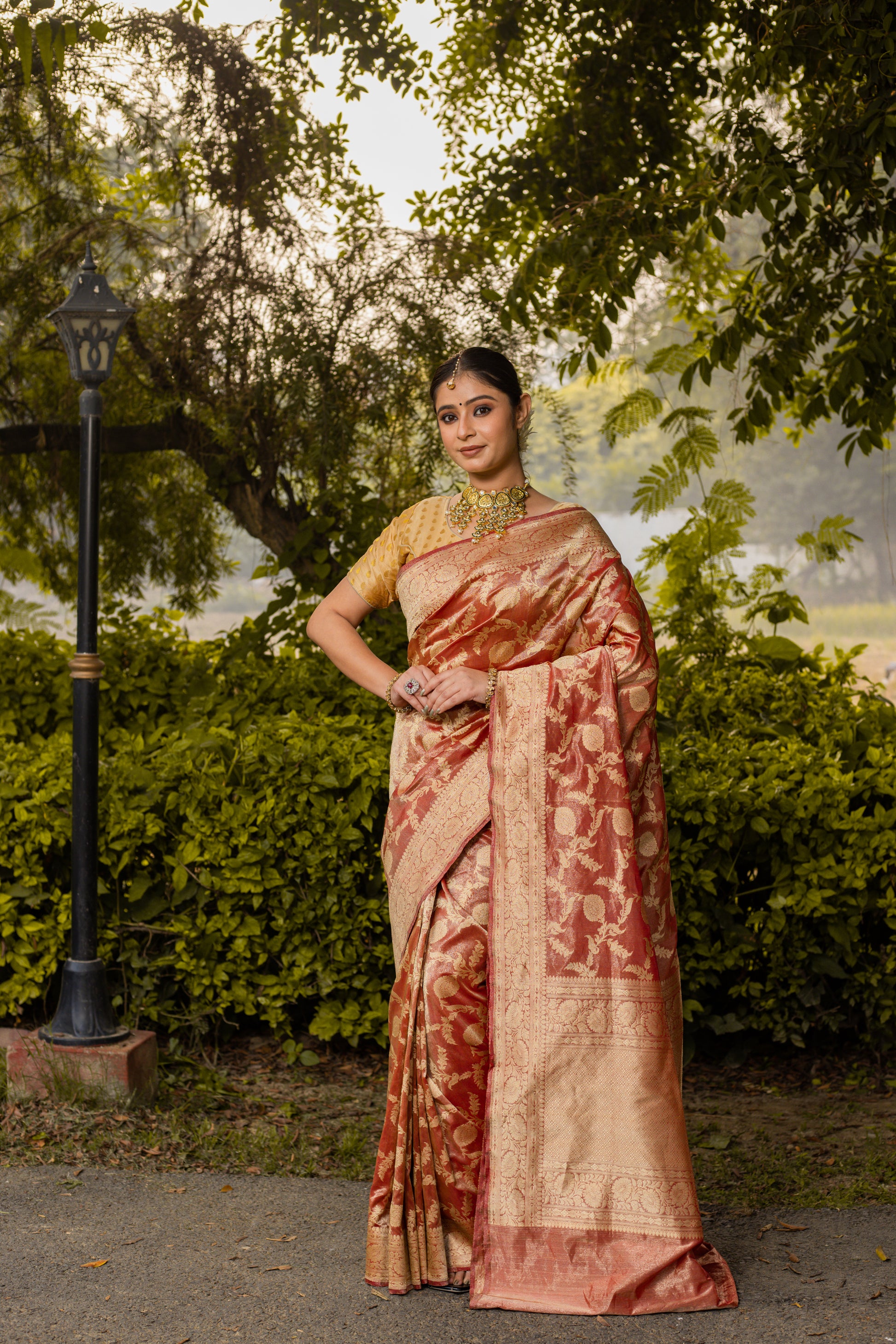 Maroon Saree Tissue Jangla Handwoven