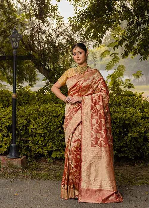 Red Tissue Silk Saree — Kadwa Jaal