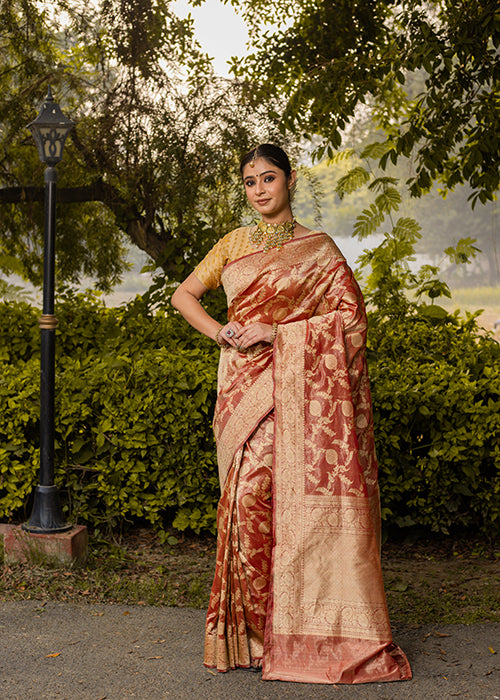 Red Tissue Silk Saree — Kadwa Jaal