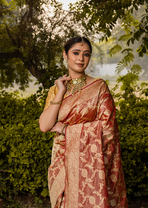 Red Tissue Silk Saree — Kadwa Jaal