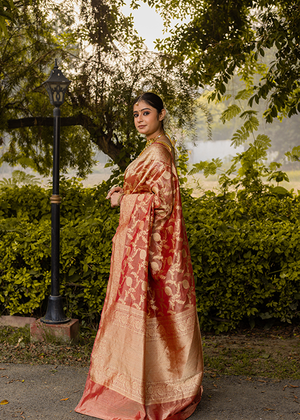 Red Tissue Silk Saree — Kadwa Jaal
