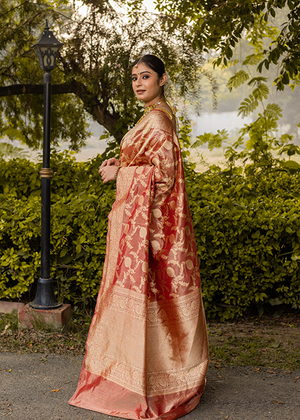 Red Tissue Silk Saree — Kadwa Jaal