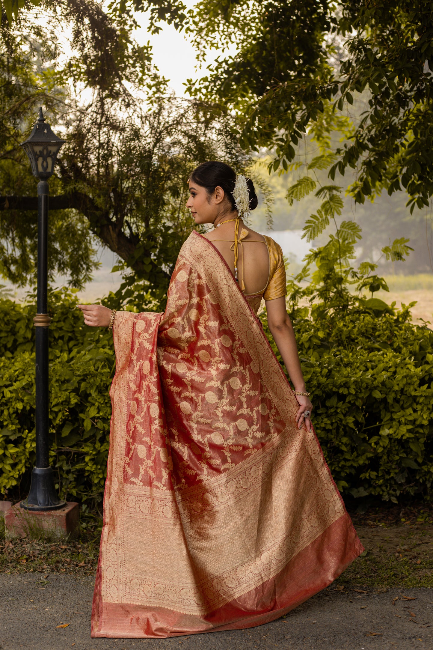 Maroon Saree Tissue Jangla Handwoven - Panaya 