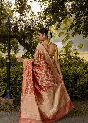 Red Tissue Silk Saree — Kadwa Jaal