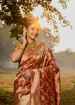 Red Tissue Silk Saree — Kadwa Jaal