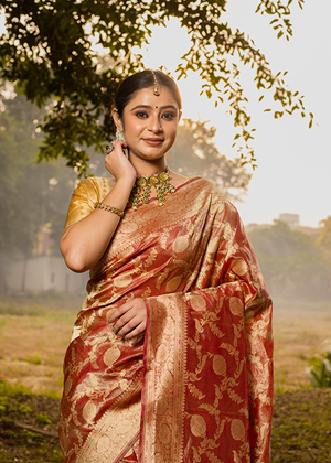 Red Tissue Silk Saree — Kadwa Jaal