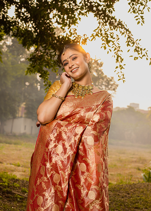 Red Tissue Silk Saree — Kadwa Jaal