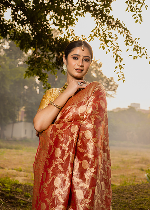 Red Tissue Silk Saree — Kadwa Jaal