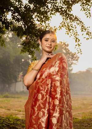 Red Tissue Silk Saree — Kadwa Jaal