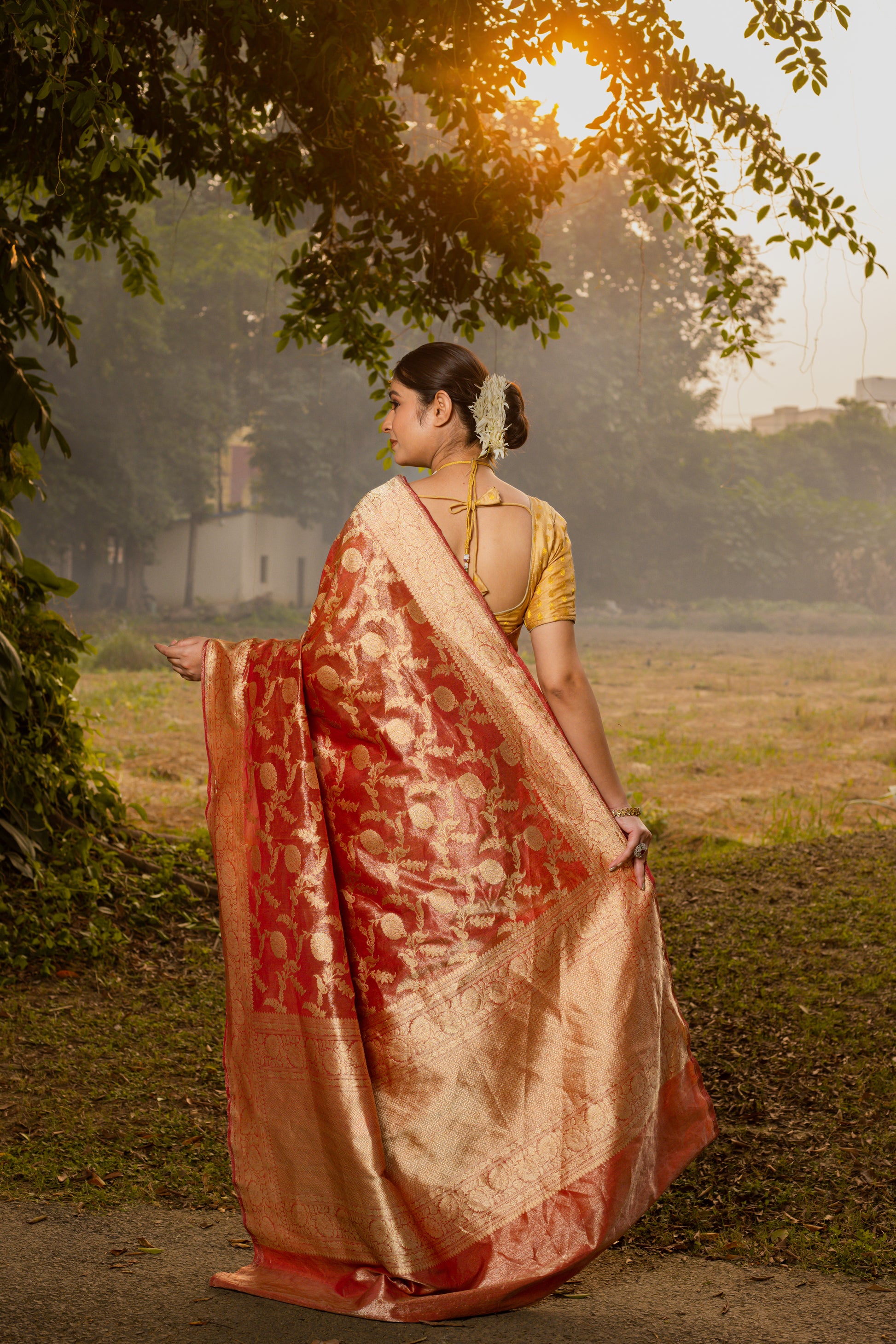 Maroon Saree Tissue Jangla Handwoven