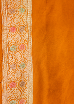 Rust Orange Georgette Silk Saree — Cut Work Jaal