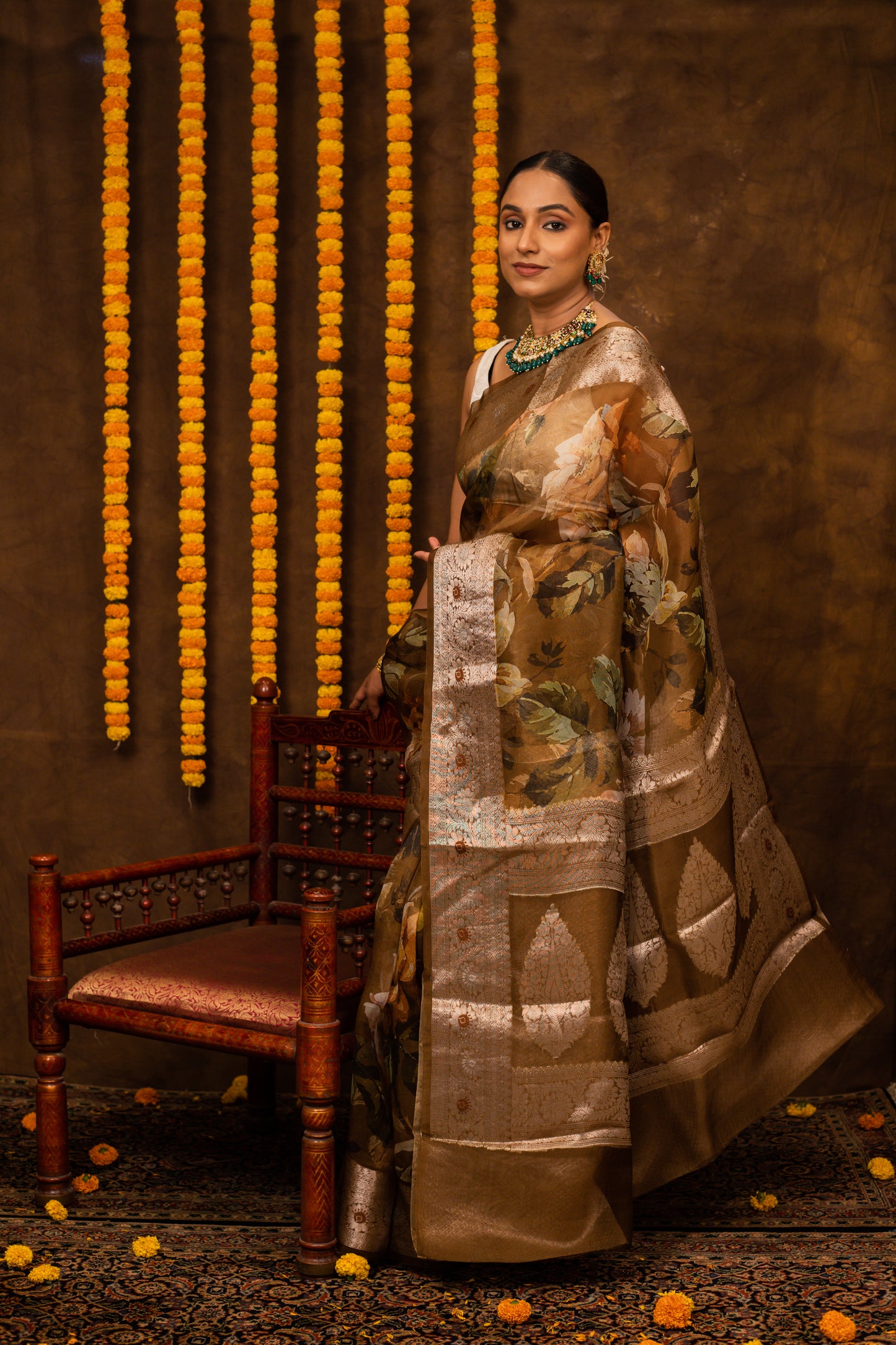 Brown Saree Kora Silk - Panaya 