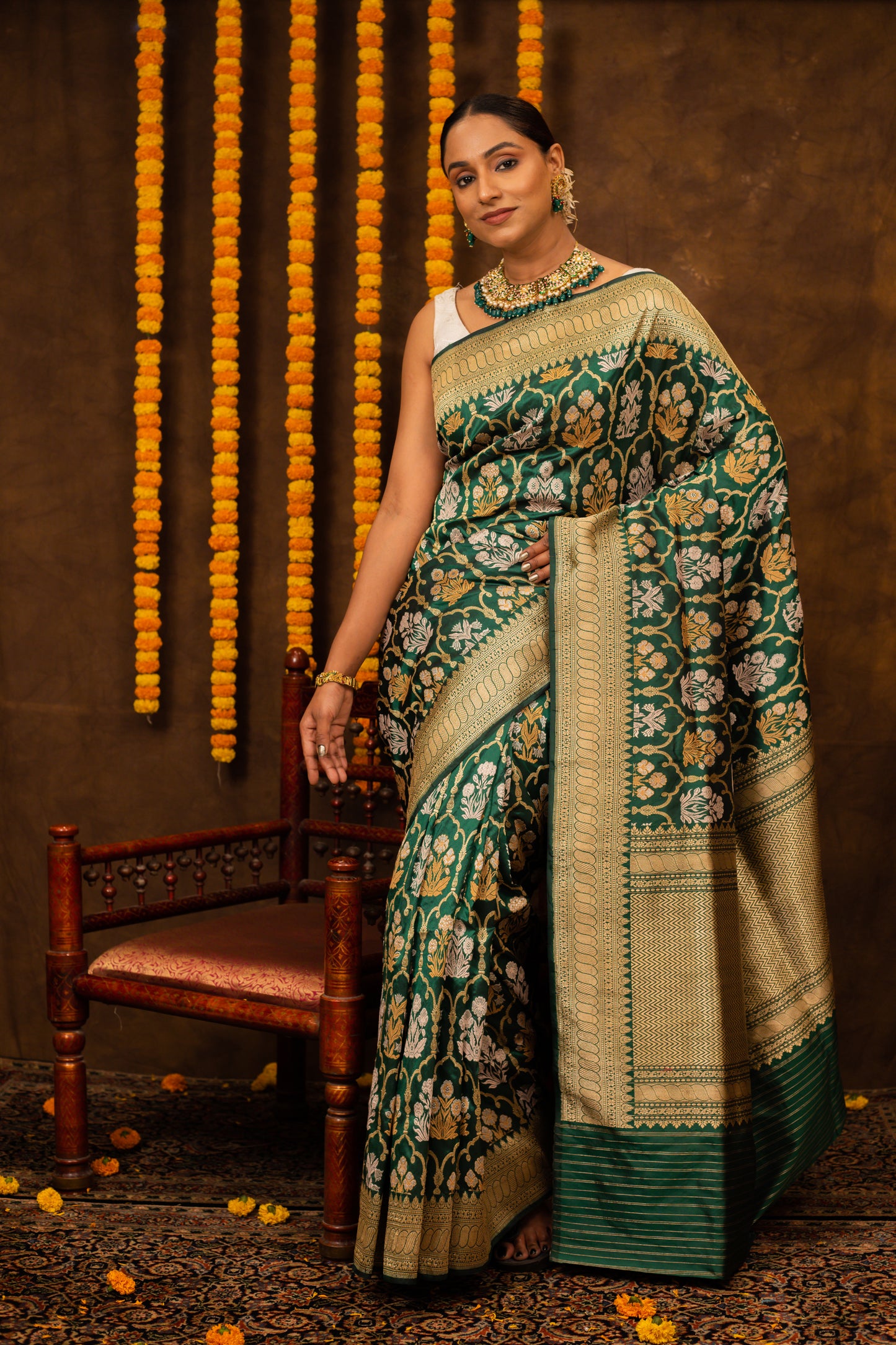 Green Saree Katan Silk Handwoven - Panaya 