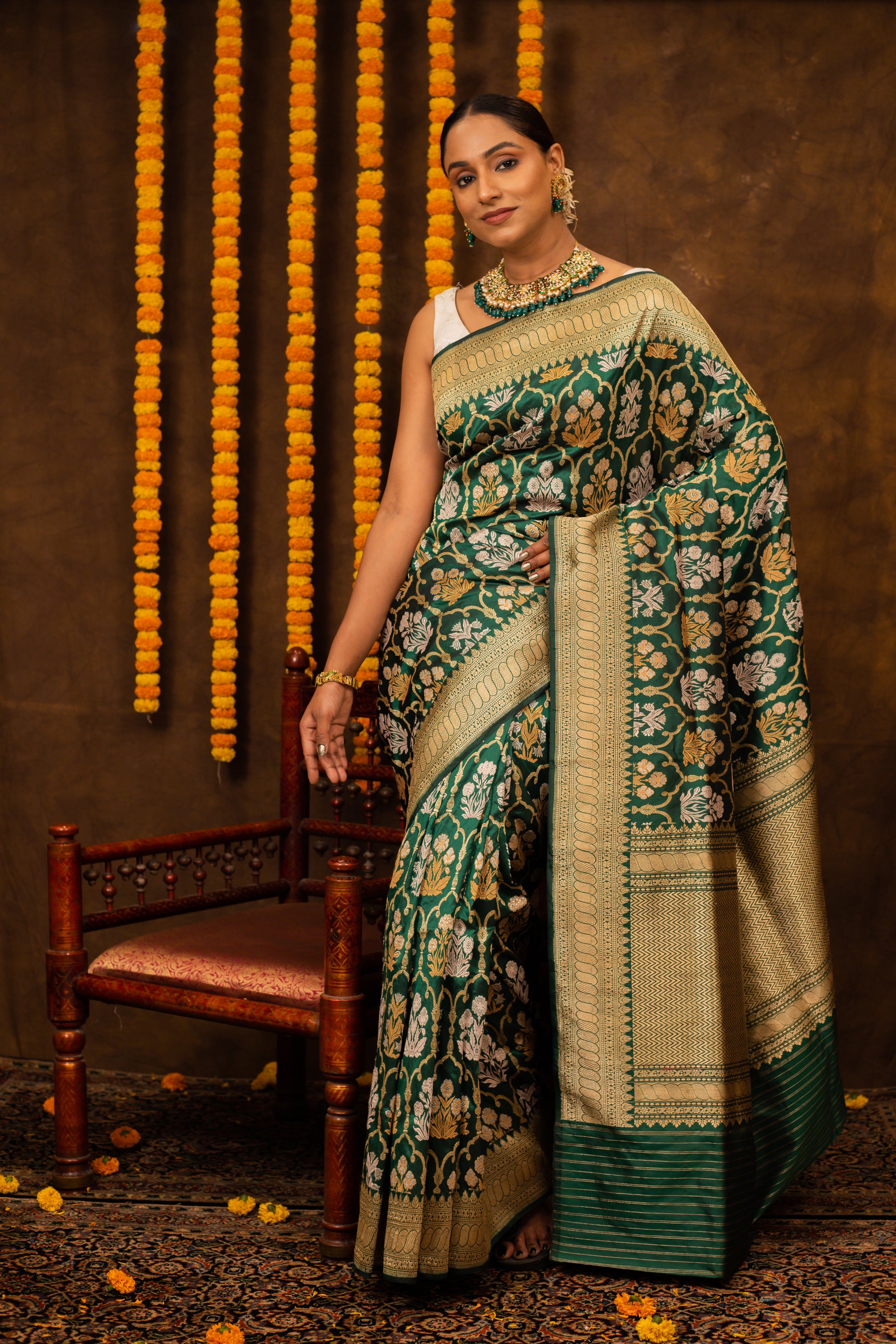 Green Saree Katan Silk Handwoven