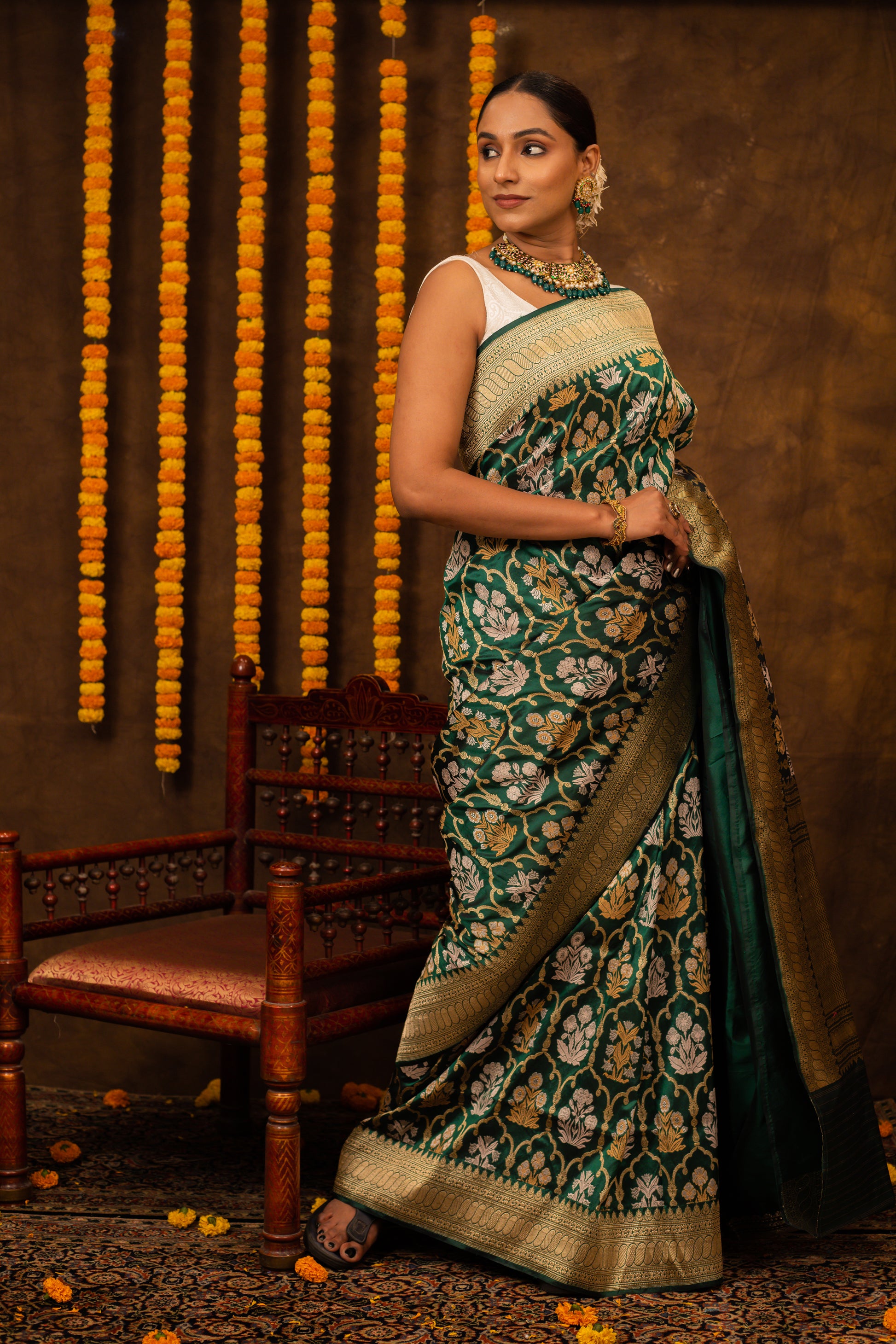 Green Saree Katan Silk Handwoven