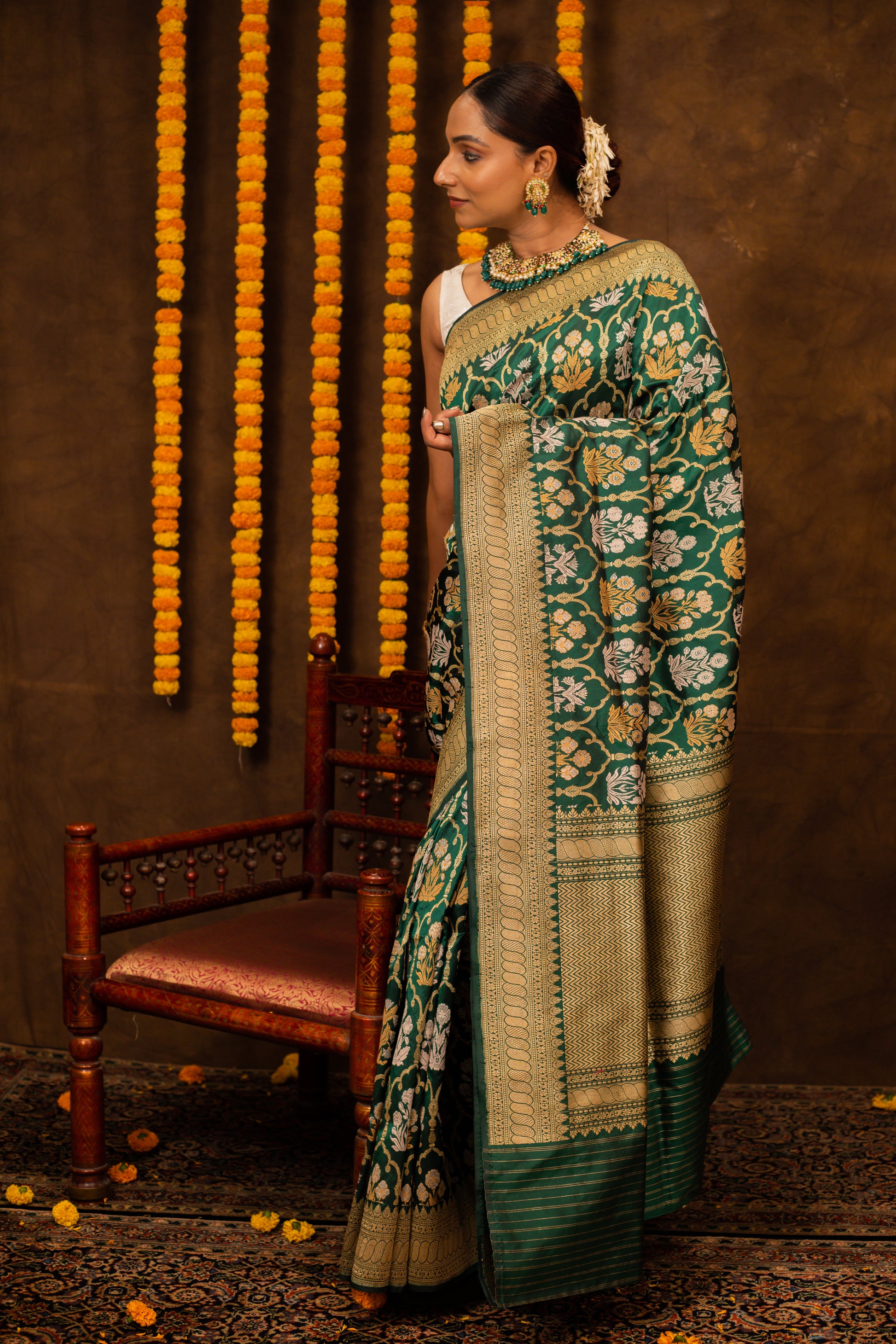 Green Saree Katan Silk Handwoven