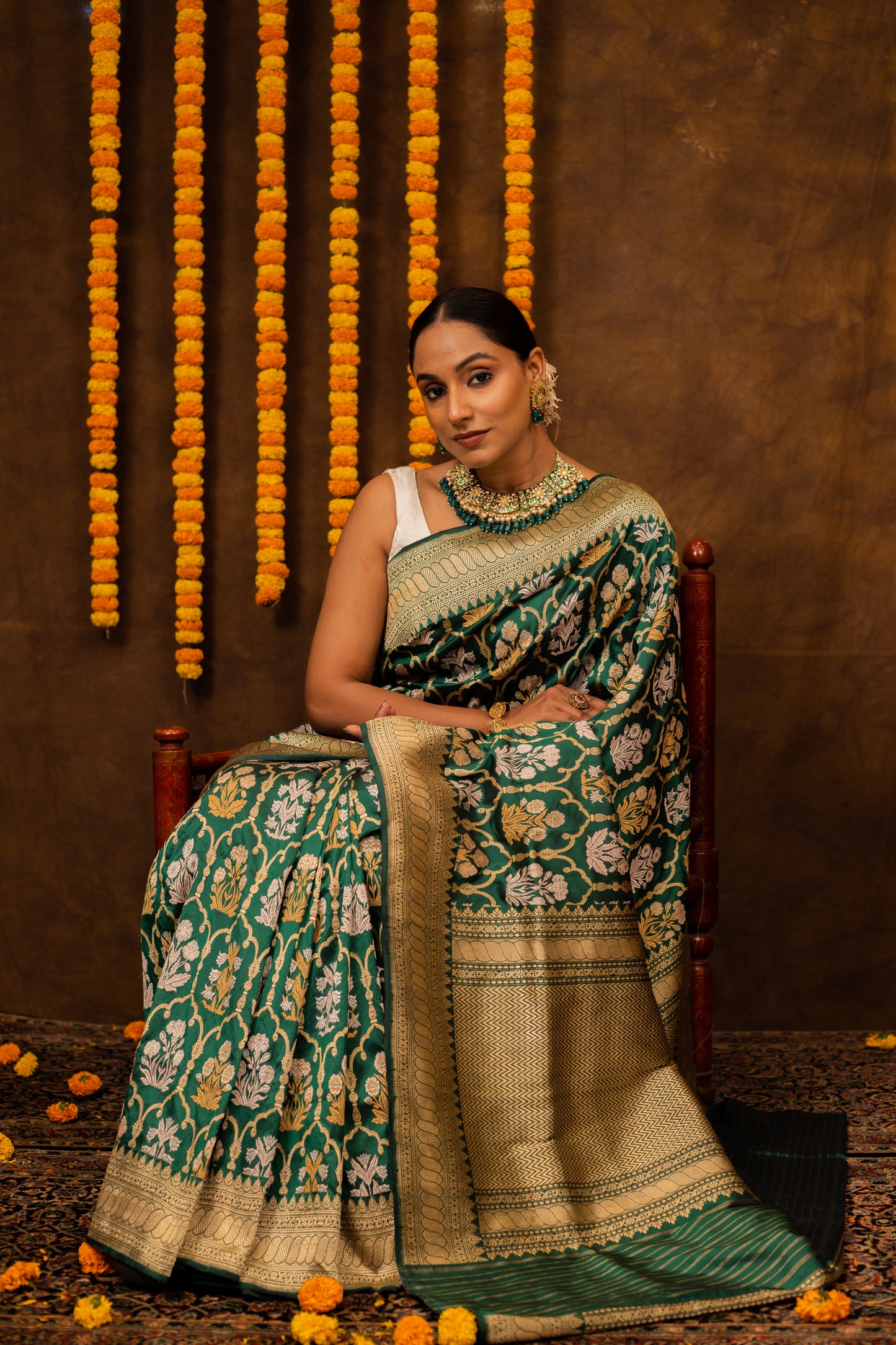 Green Saree Katan Silk Handwoven - Panaya 