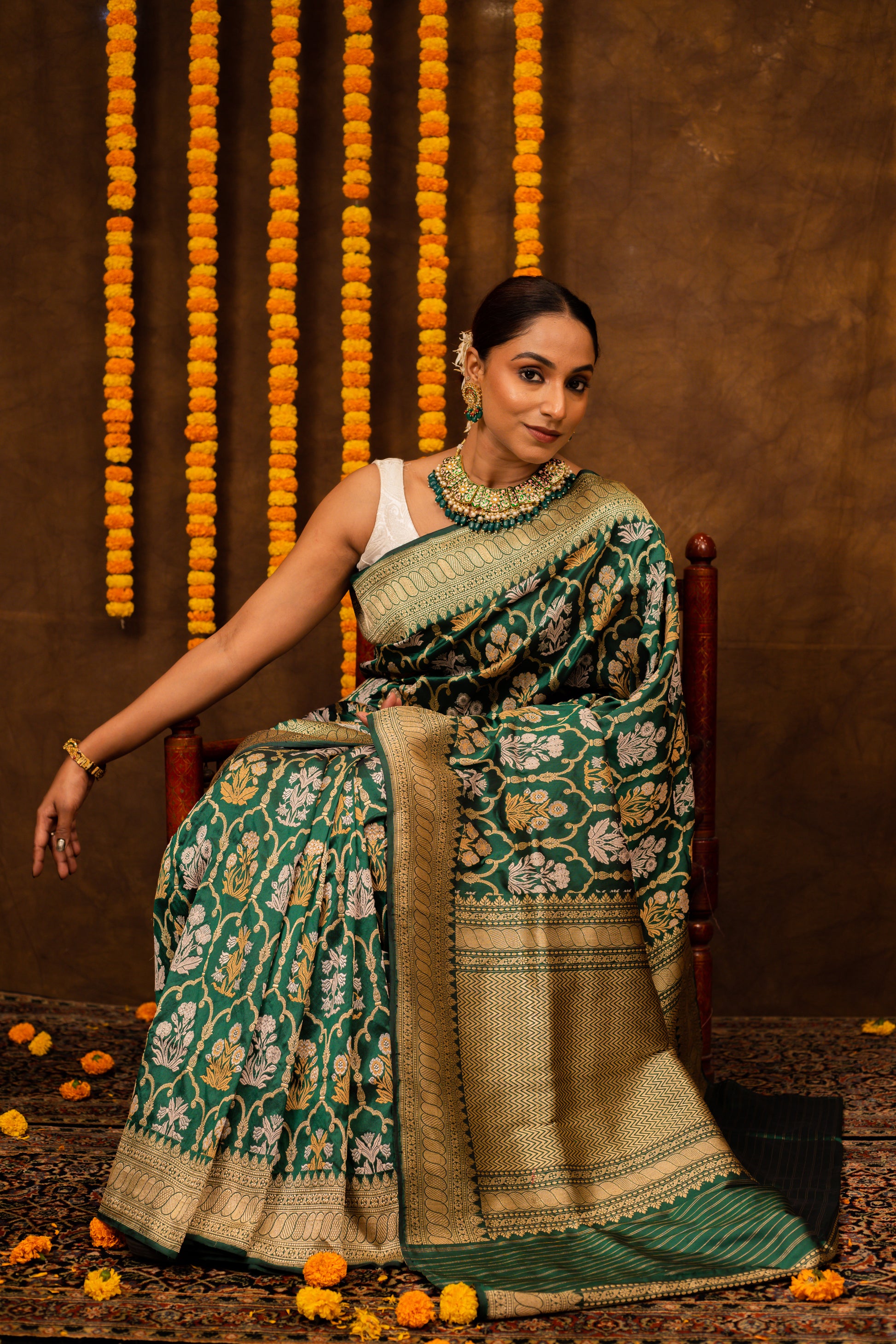 Green Saree Katan Silk Handwoven