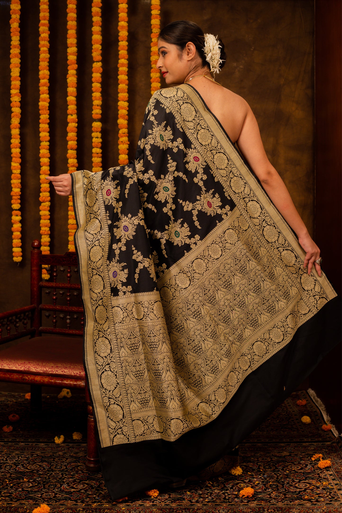 Black Saree Katan Silk Handwoven - Panaya 