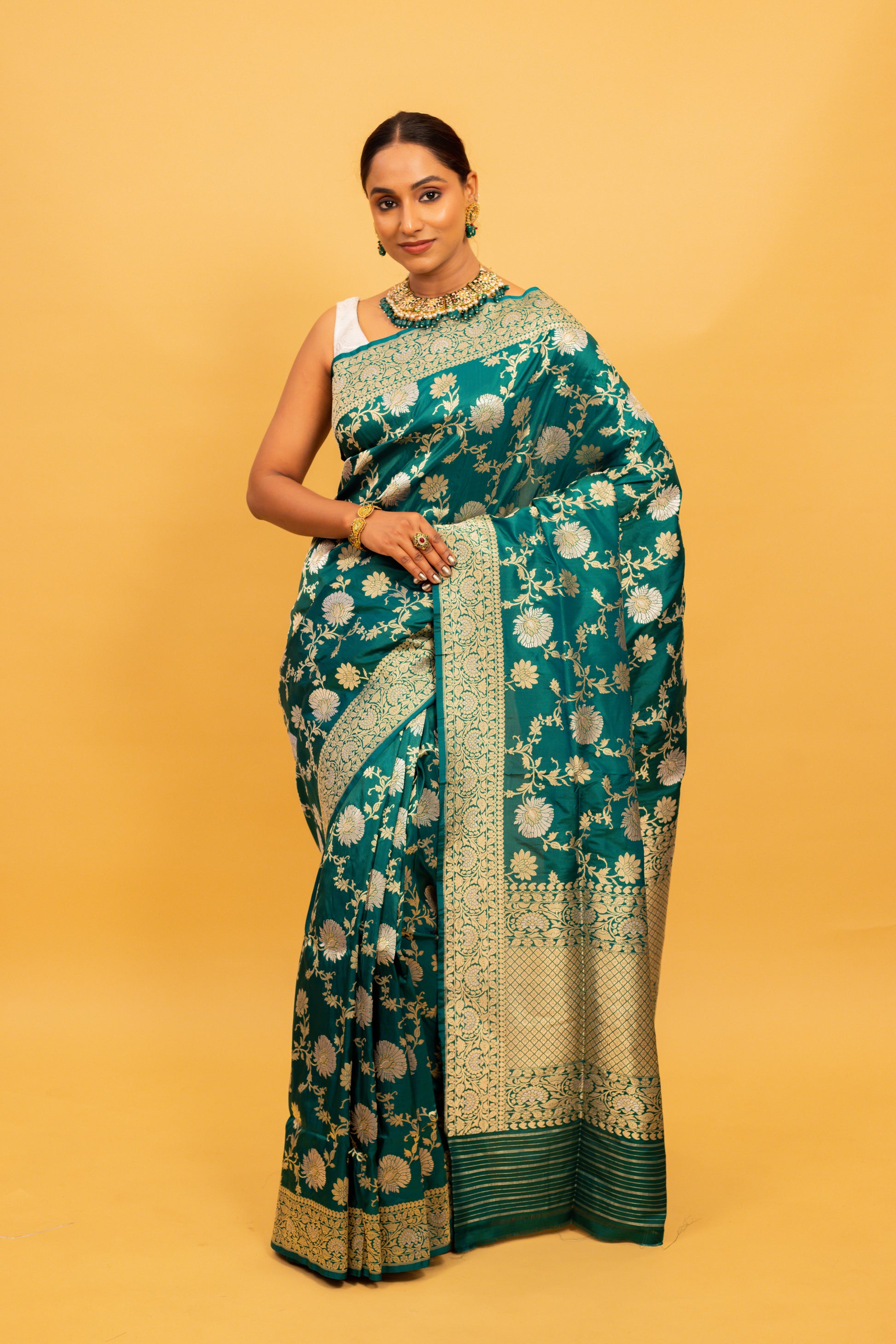 Green Saree Katan Silk Handwoven