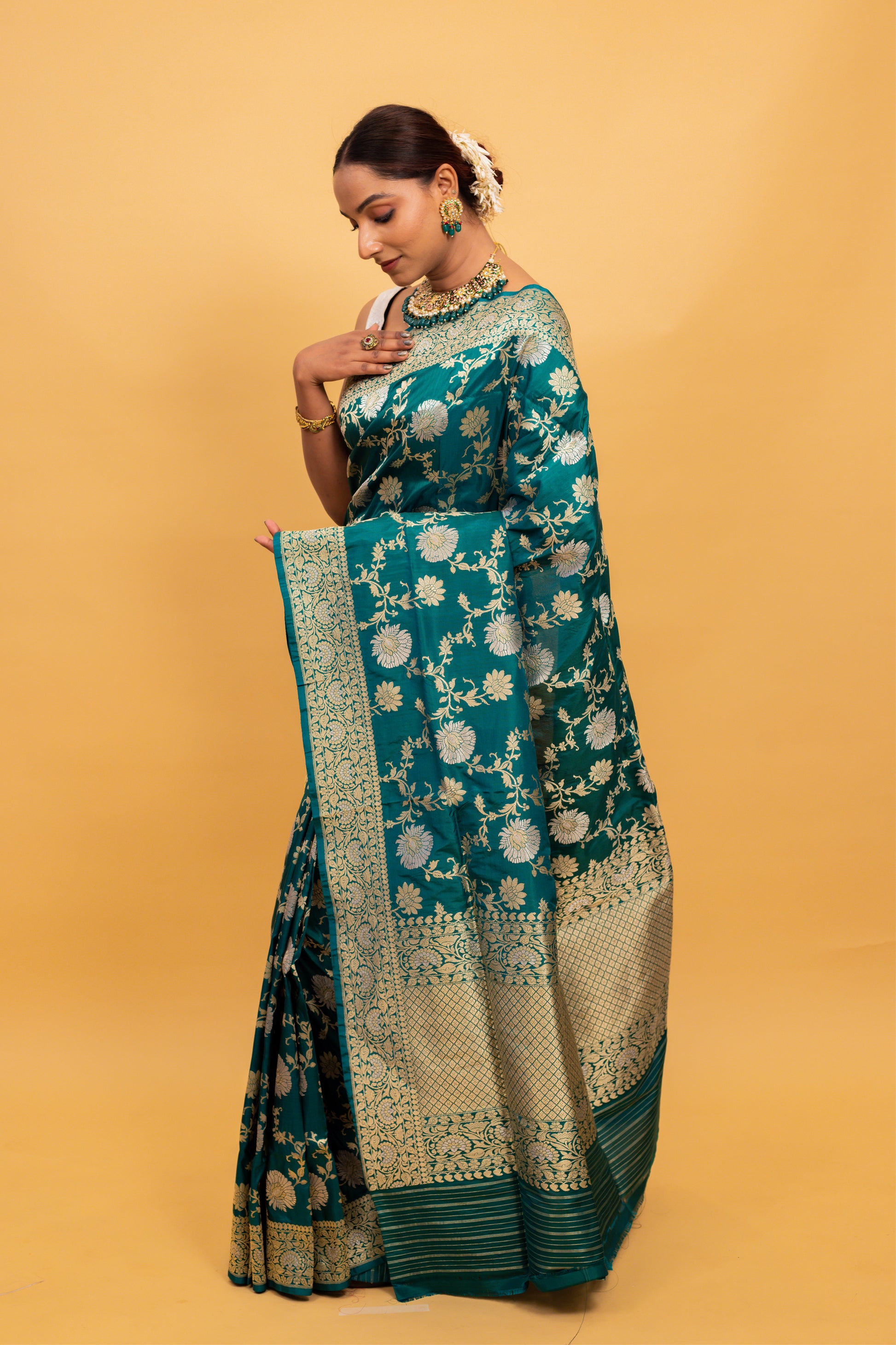 Green Saree Katan Silk Handwoven