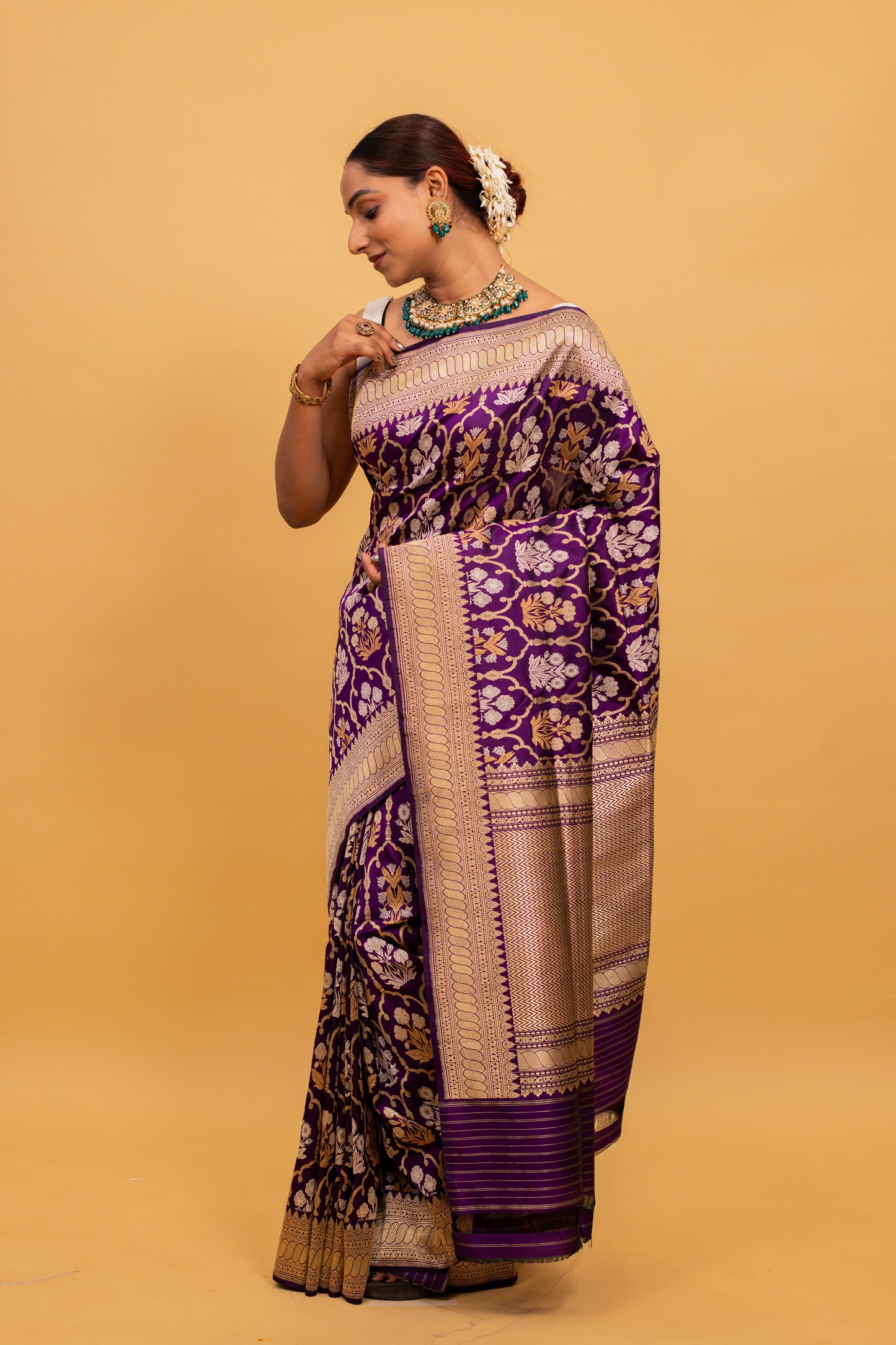 Purple Saree Katan Silk Handwoven - Panaya 