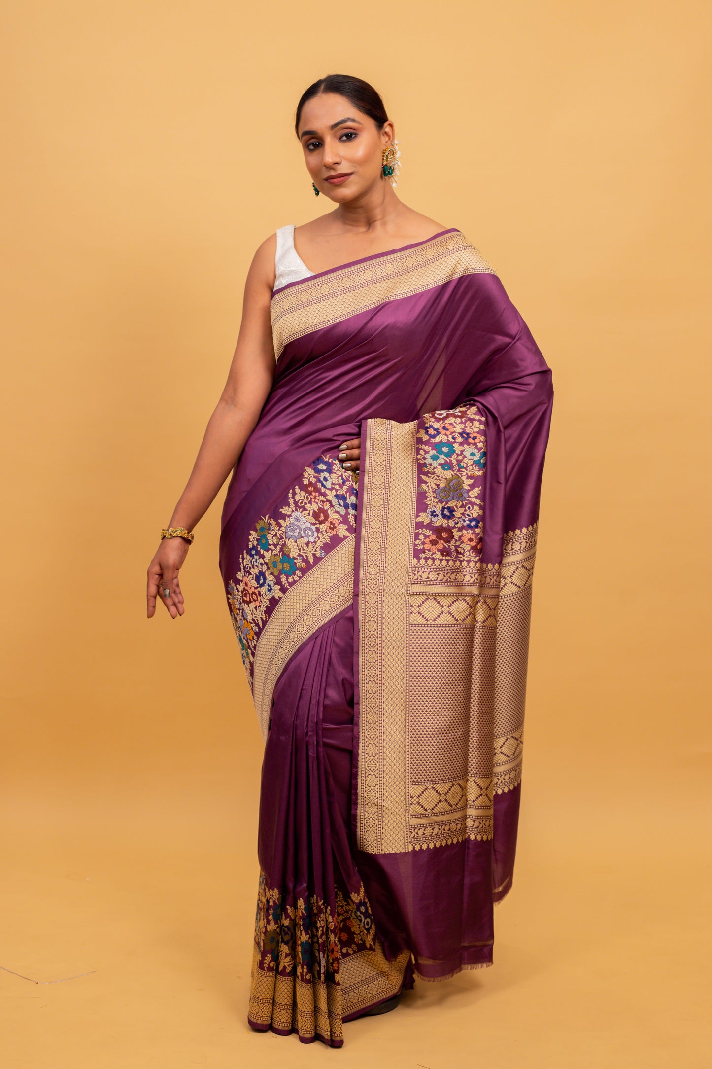 Magenta Saree Katan Silk Handwoven - Panaya 