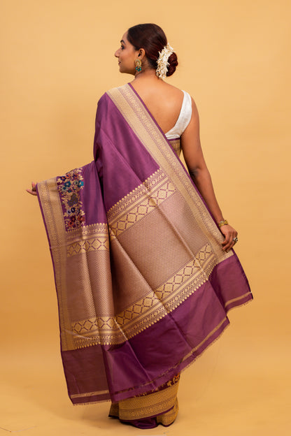 Magenta Saree Katan Silk Handwoven - Panaya 