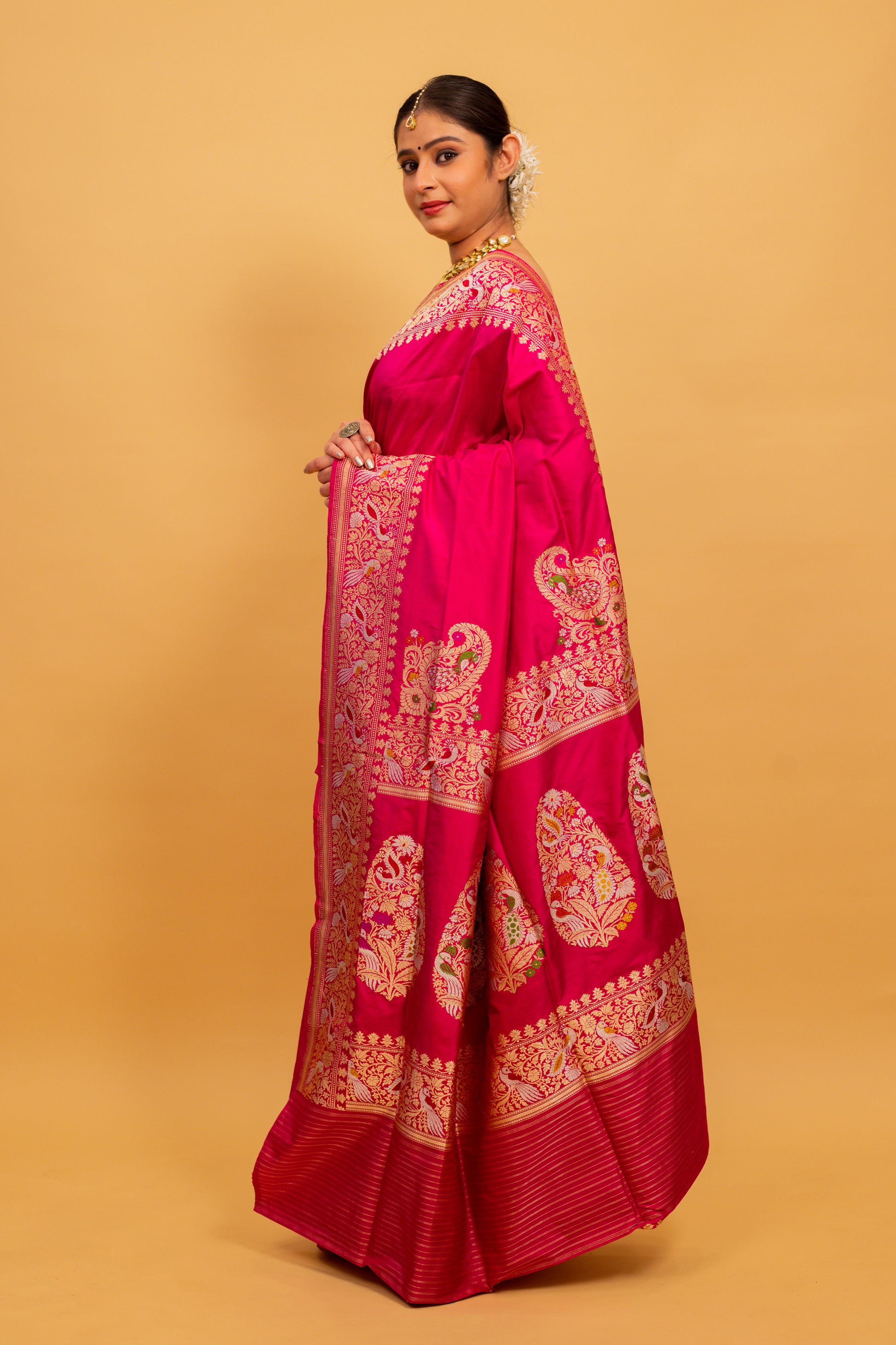 Rani Pink Saree Katan Silk Handwoven