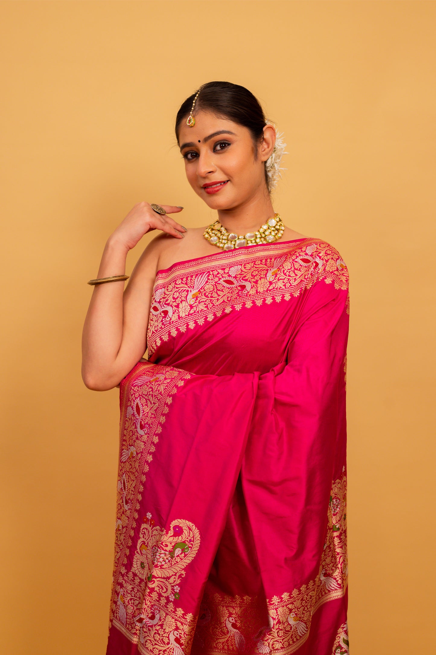 Rani Pink Saree Katan Silk Handwoven - Panaya 