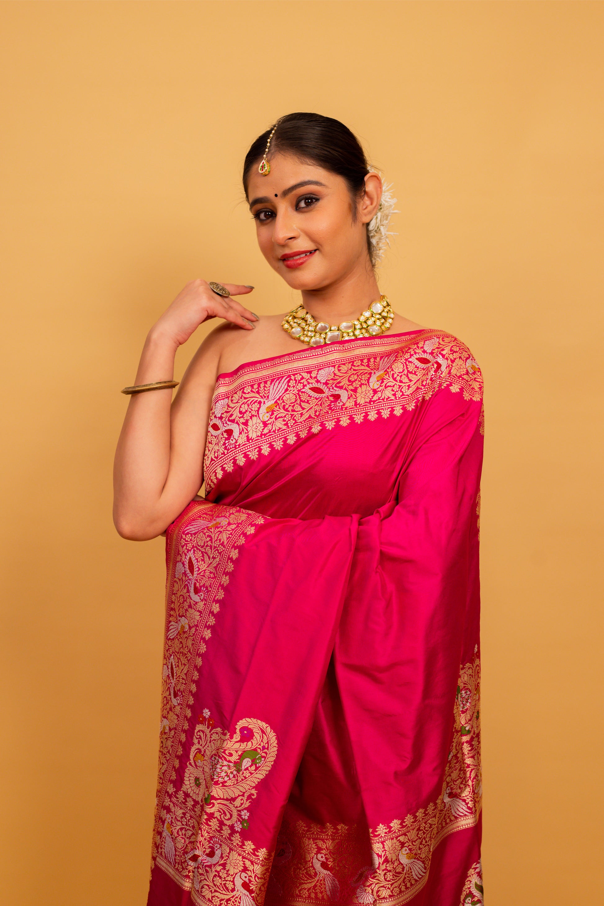 Rani Pink Saree Katan Silk Handwoven