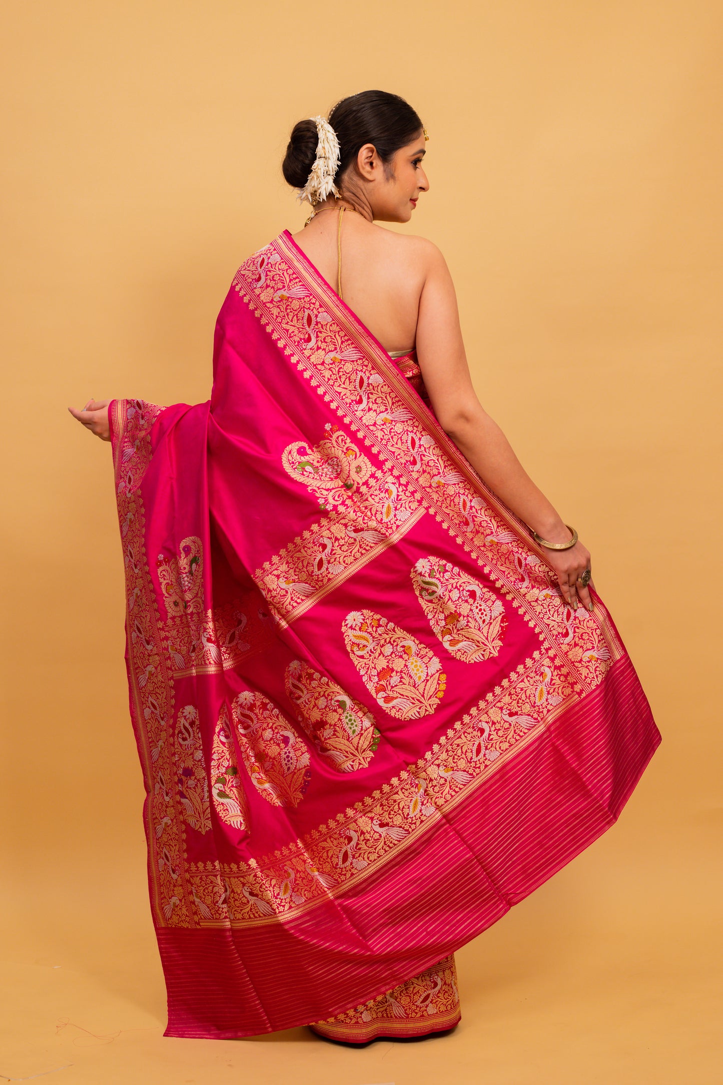 Rani Pink Saree Katan Silk Handwoven - Panaya 