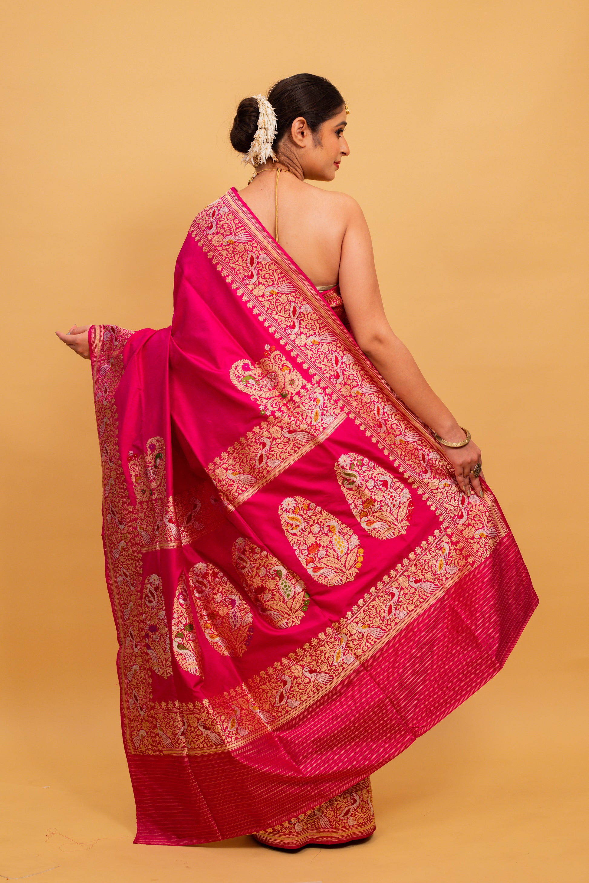 Rani Pink Saree Katan Silk Handwoven