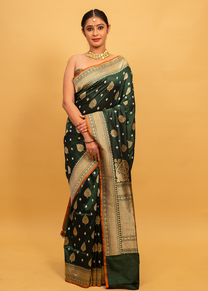 Green Katan Silk Saree — Konia Boota- The panaya